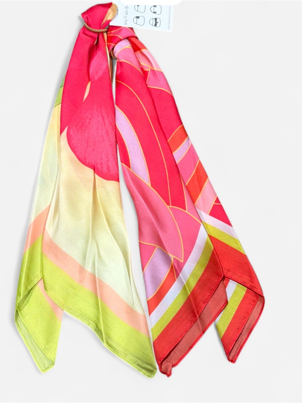 Anthropologie Set of 2 Scarves Geometric Botanical Prints Pink Green Gold NEW